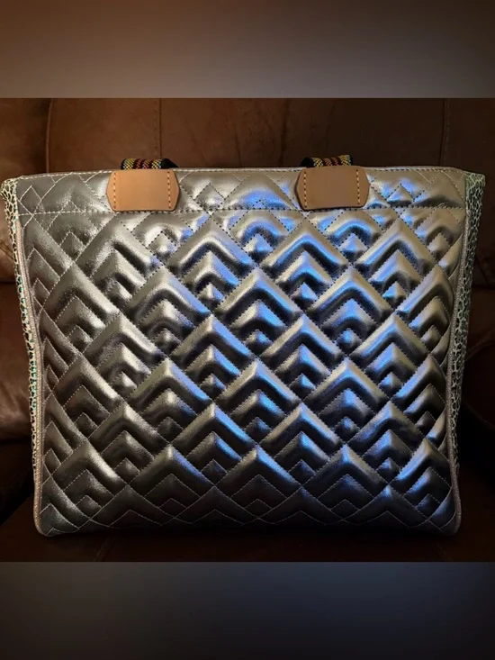 Consuela Silver Quilted Tote with Rainbow Straps - Picture 2 of 14